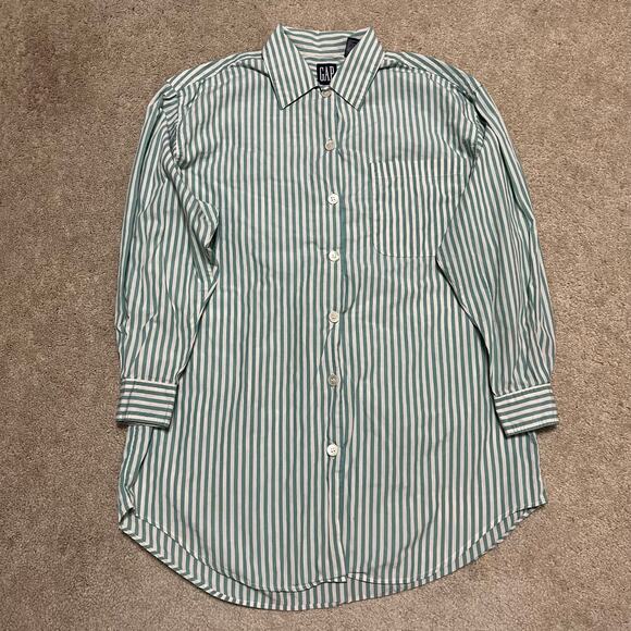 Gap Green/White Striped Preppy Button Up Small - Picture 2 of 7